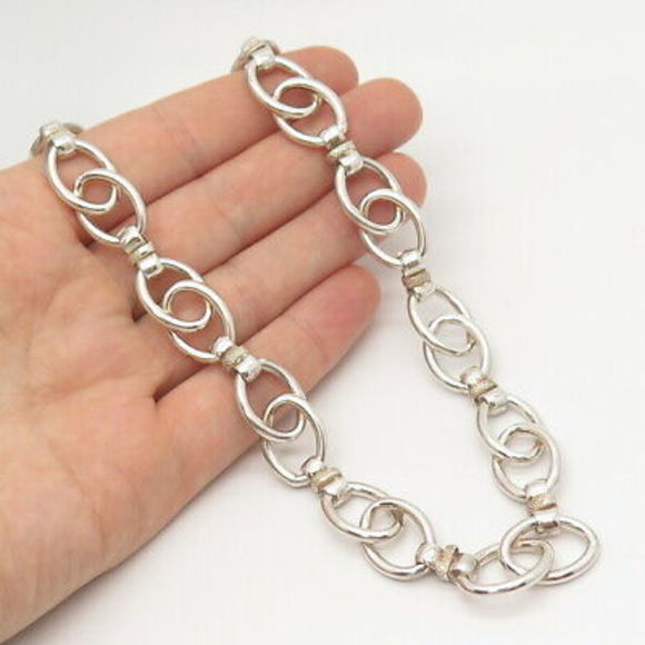 925 Sterling Silver Oval Chain Necklace 16